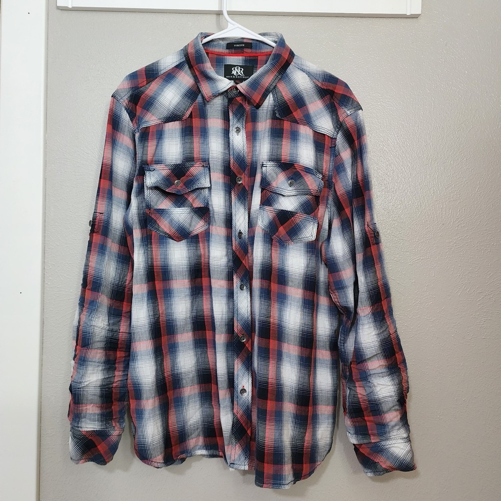 Rock Republic Men's Button Up Plaid‎ Shirt Size XL Western 4th Of July Colors
